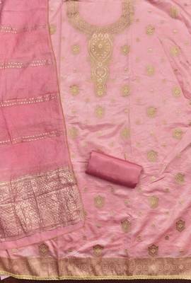 Elegant pink woven zari unstitched salwar suit with dupatta 3
