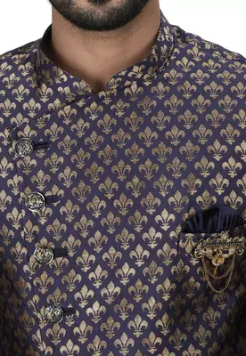 Navy blue anghrakha pattern work indo western 2