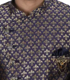 Navy blue anghrakha pattern work indo western