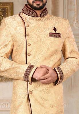 Navy blue anghrakha pattern work indo western 2