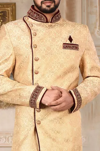 Navy blue anghrakha pattern work indo western