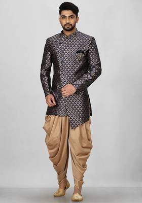Navy blue anghrakha pattern work indo western 1