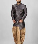 Navy blue anghrakha pattern work indo western