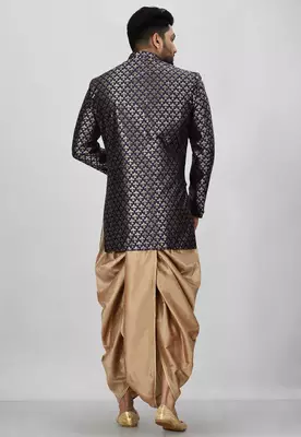 Navy blue anghrakha pattern work indo western 4