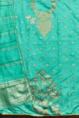 Premium sea green heavy zari woven unstitched salwar suit with dupatta 3