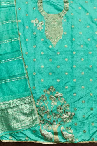 Premium sea green heavy zari woven unstitched salwar suit with dupatta