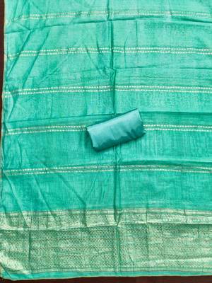 Premium sea green heavy zari woven unstitched salwar suit with dupatta 4