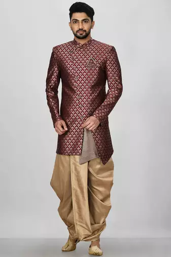 Mahroon anghrakha pattern work indo western