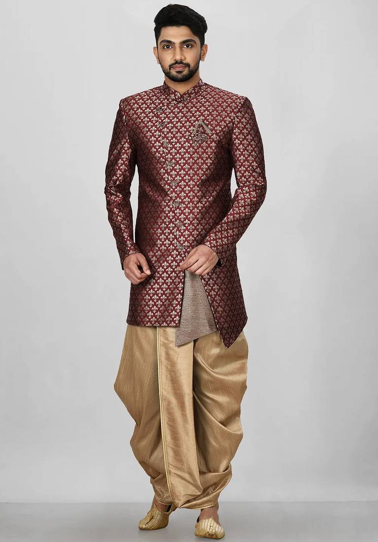 Mahroon anghrakha pattern work indo western