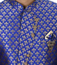 Royal blue anghrakha pattern work indo western