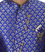 Royal blue anghrakha pattern work indo western