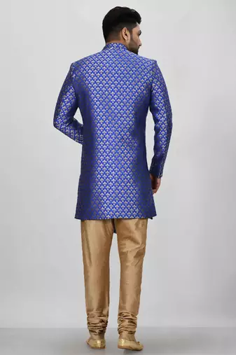 Royal blue anghrakha pattern work indo western