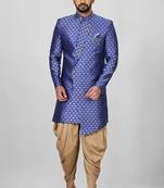 Royal blue anghrakha pattern work indo western