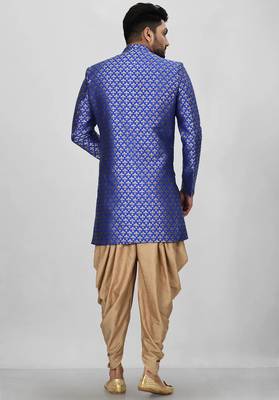 Royal blue anghrakha pattern work indo western 4