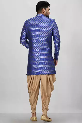 Royal blue anghrakha pattern work indo western