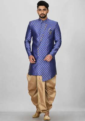 Royal blue anghrakha pattern work indo western 1