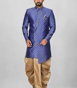 Royal blue anghrakha pattern work indo western