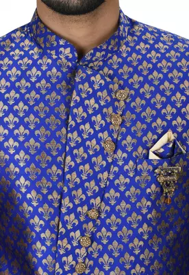 Royal blue anghrakha pattern work indo western 2