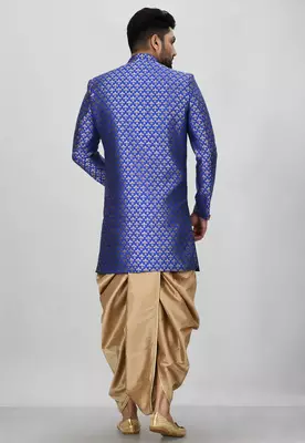 Royal blue anghrakha pattern work indo western 4