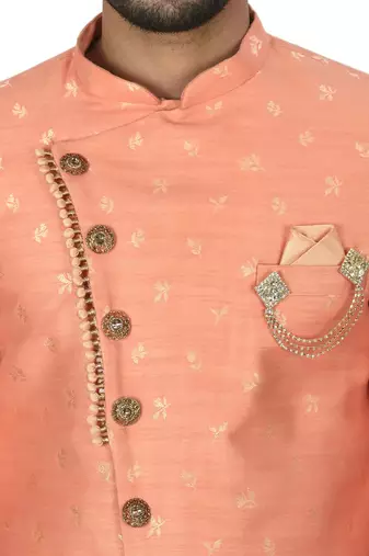 Peach anghrakha pattern work indo western