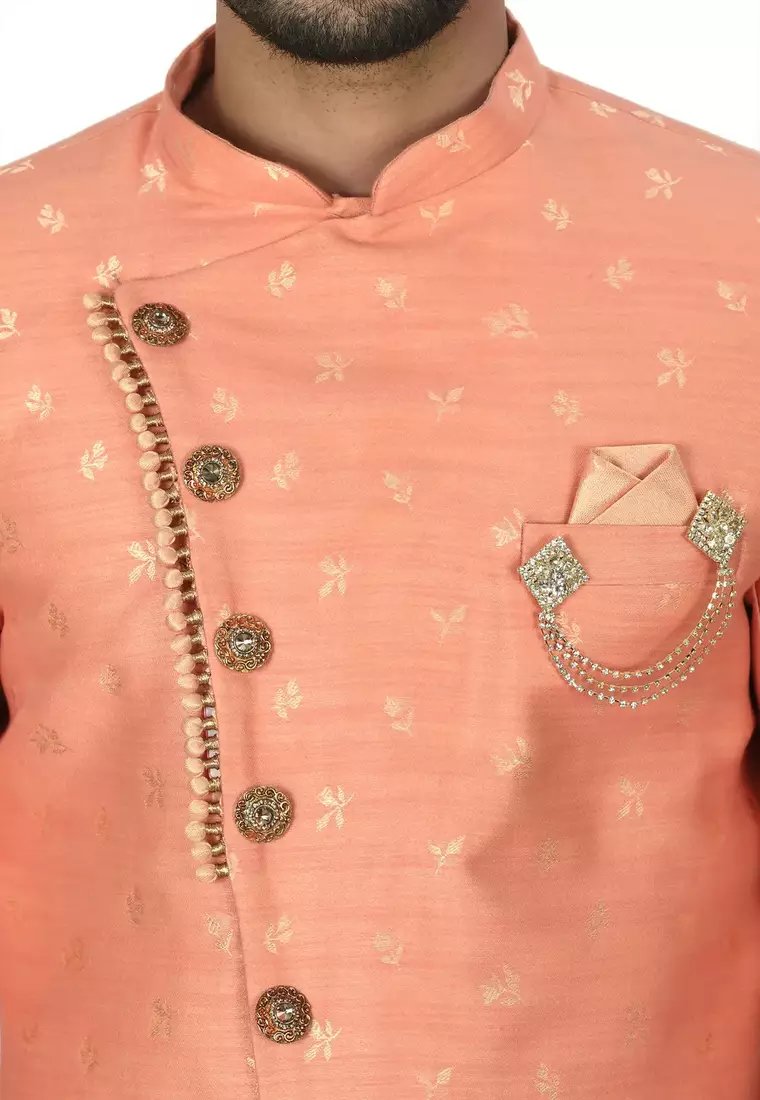 Peach anghrakha pattern work indo western