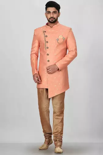 Peach anghrakha pattern work indo western