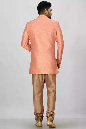 Peach anghrakha pattern work indo western