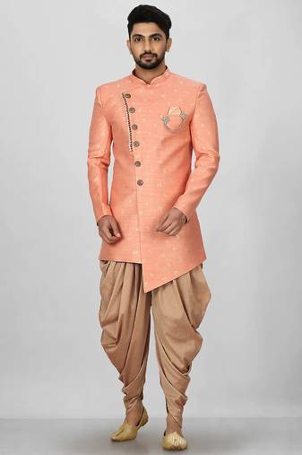 Peach anghrakha pattern work indo western