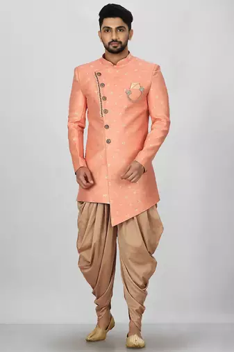 Peach anghrakha pattern work indo western