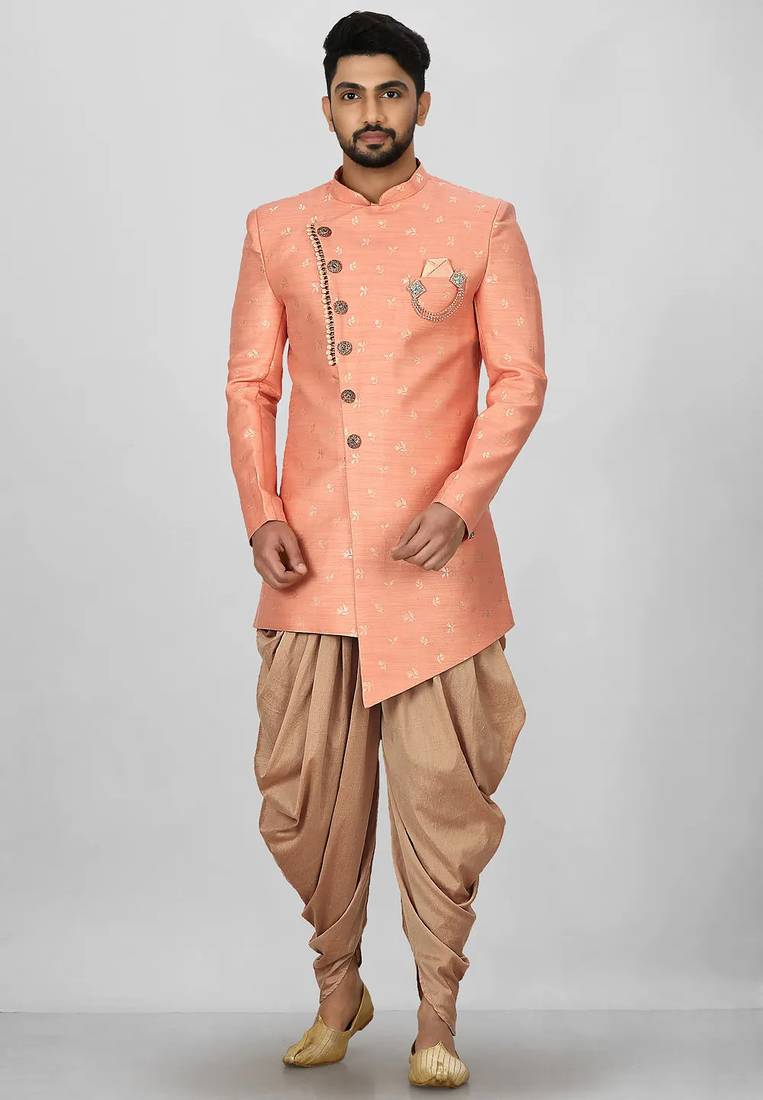 Peach anghrakha pattern work indo western