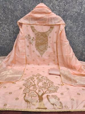 Premium peach heavy zari woven unstitched salwar suit with dupatta 2
