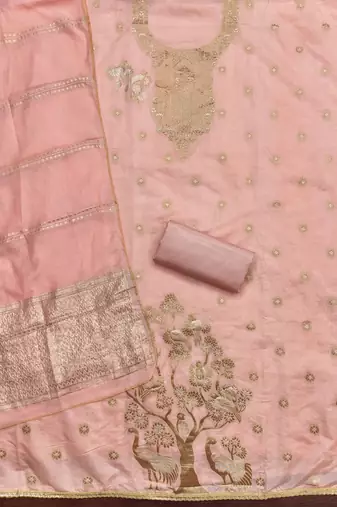 Premium peach heavy zari woven unstitched salwar suit with dupatta