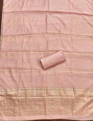 Premium peach heavy zari woven unstitched salwar suit with dupatta 4
