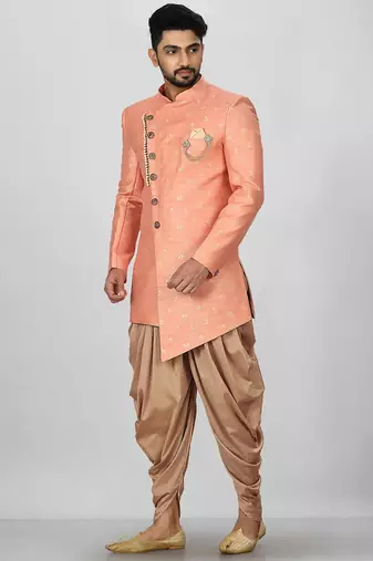 Peach anghrakha pattern work indo western