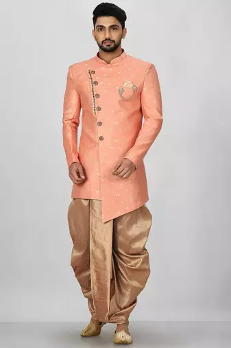 Peach anghrakha pattern work indo western