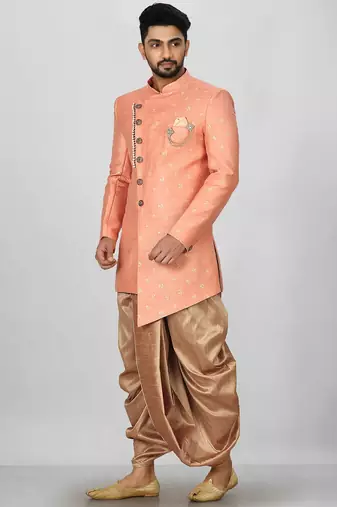 Peach anghrakha pattern work indo western