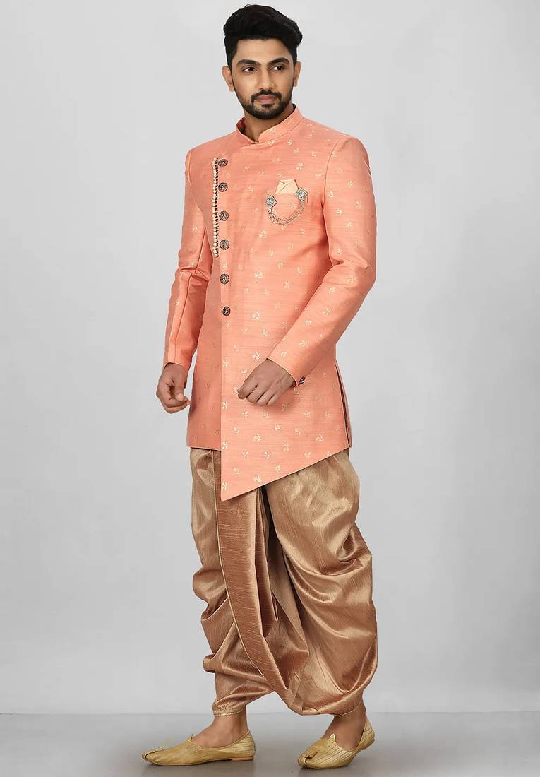 Peach anghrakha pattern work indo western