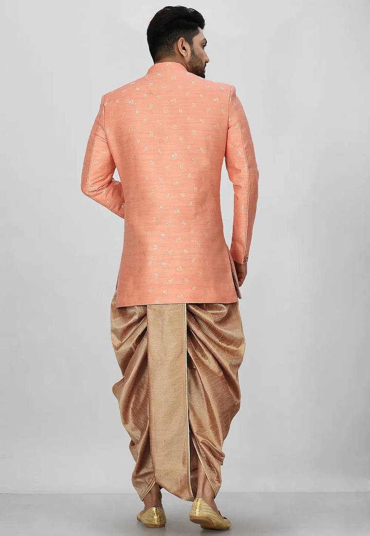 Peach anghrakha pattern work indo western