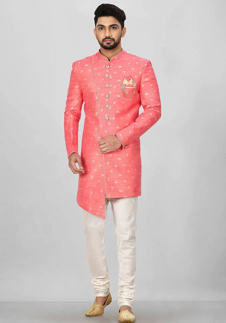 Pink anghrakha pattern work indo western