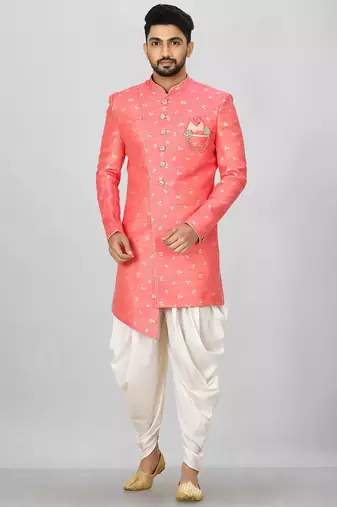 Pink anghrakha pattern work indo western