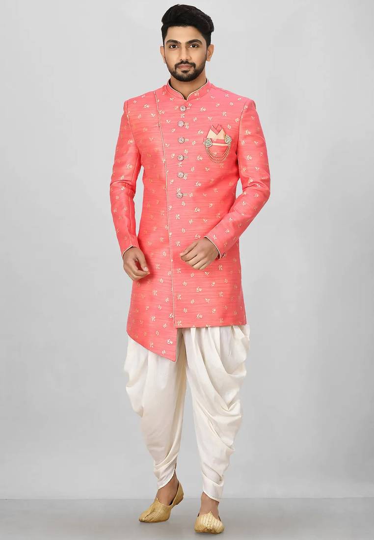 Pink anghrakha pattern work indo western