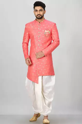 Pink anghrakha pattern work indo western