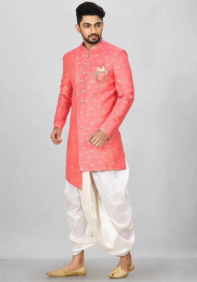 Pink anghrakha pattern work indo western