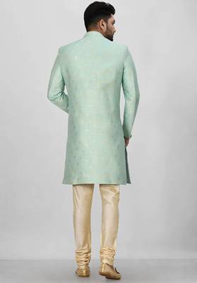 Sea green anghrakha pattern work indo western 3