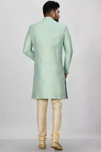 Sea green anghrakha pattern work indo western
