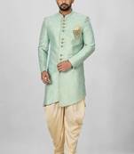 Sea green anghrakha pattern work indo western