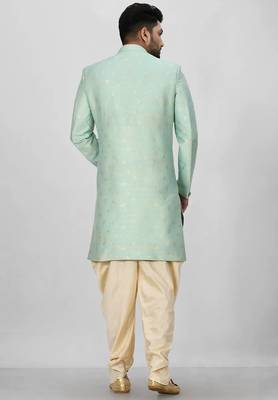 Sea green anghrakha pattern work indo western 4