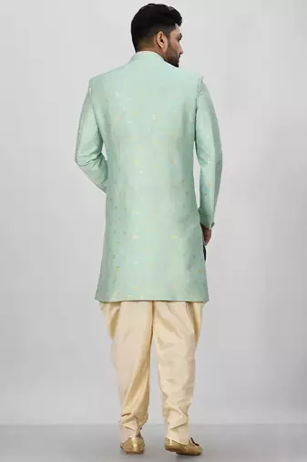 Sea green anghrakha pattern work indo western