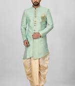 Sea green anghrakha pattern work indo western
