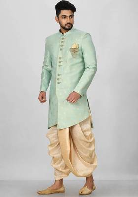 Sea green anghrakha pattern work indo western 3